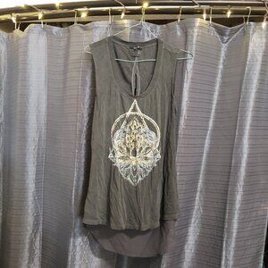 Miss Me Lotus Flower Open Back High Low Tank Top - Gray - Medium